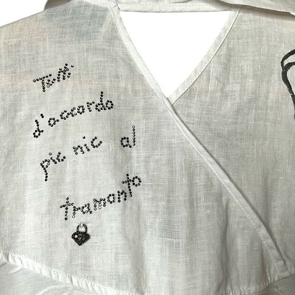 ELISA CAVALETTI 100% Linen 3/4 Sleeve Button Front Blouse Shawl Collar US Sz S - Picture 6 of 9